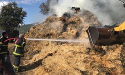 Amasya'da 60 ton saman balyası yandı