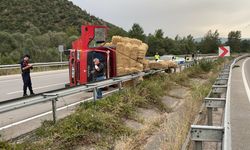 Karabük'te saman yüklü kamyonun devrilmesi sonucu 1 kişi yaralandı