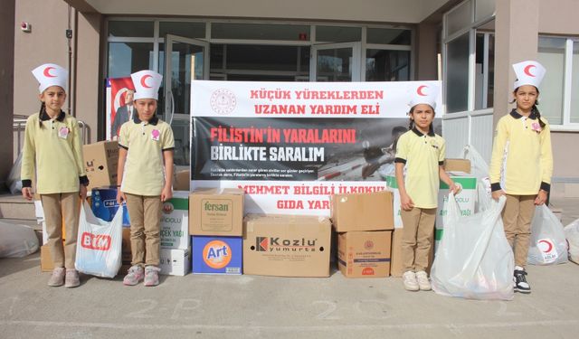Amasya'da ilkokul öğrencilerinin öncülüğünde Filistin için 3 ton gıda yardımı toplandı