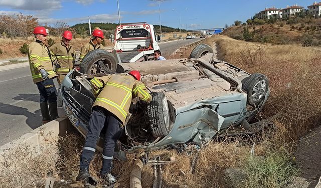 Kırıkkale-Çorum yolunda feci kaza! Otomobil takla attı