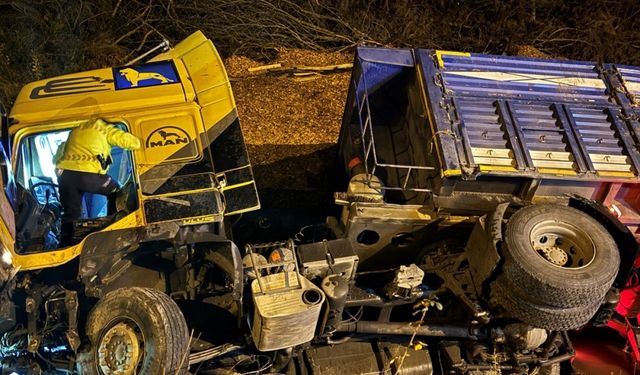Anadolu Otoyolu'nda şarampole devrilen tırın sürücüsü yaralandı