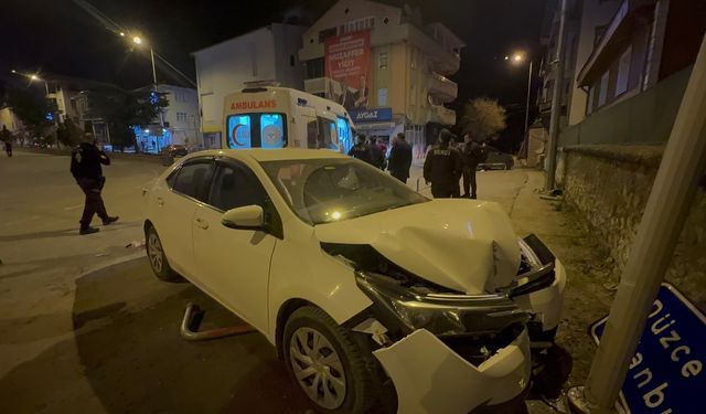 Düzce'de trafik levhasına çarpan otomobildeki 2 kişi yaralandı